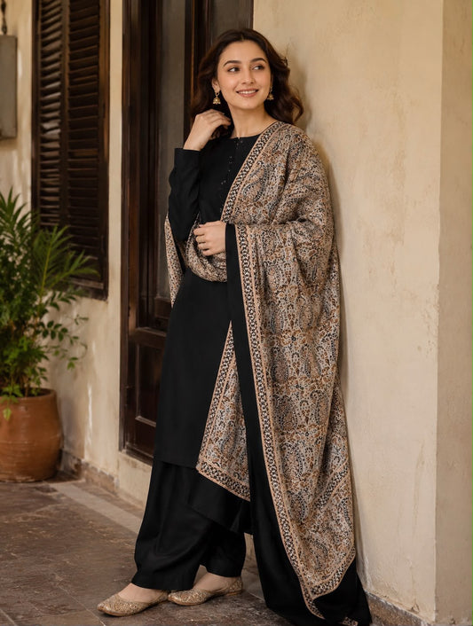 Turkish Jacquard Shawl-Black