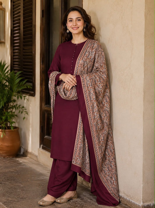 Turkish Jacquard Shawl-Meroon