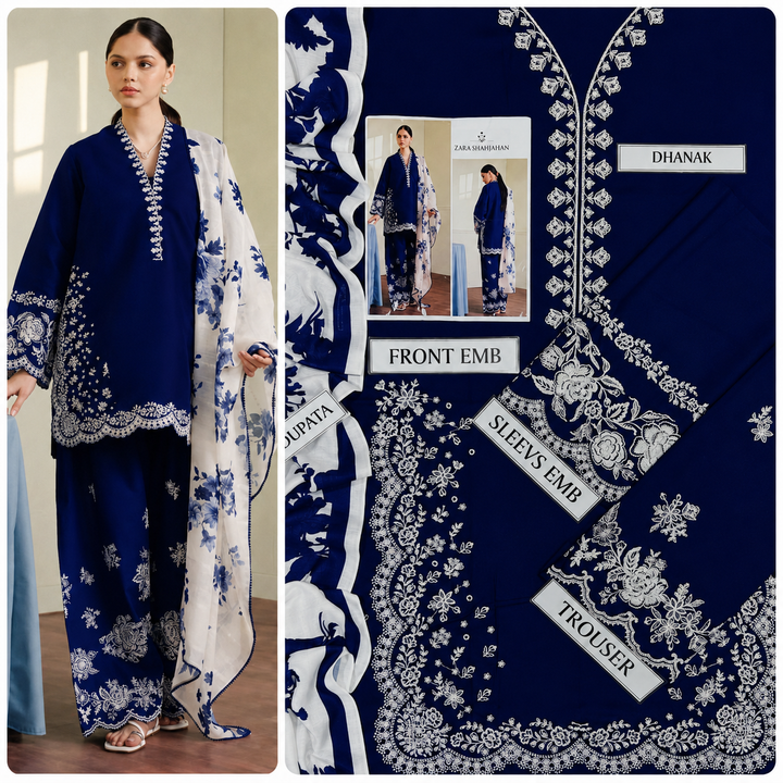 Midnight Bloom – 3 Piece Embroidered Lawn Suit