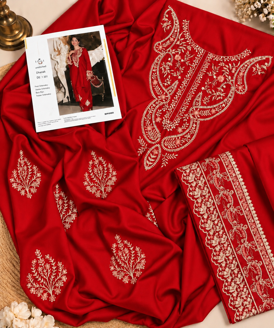Urge 2 PC Trouser Embroidery-Red