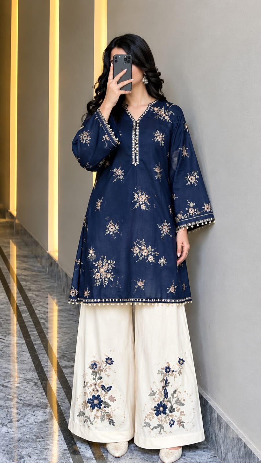 Batik 2 PC Trouser Embroidery-Navy WT-TS