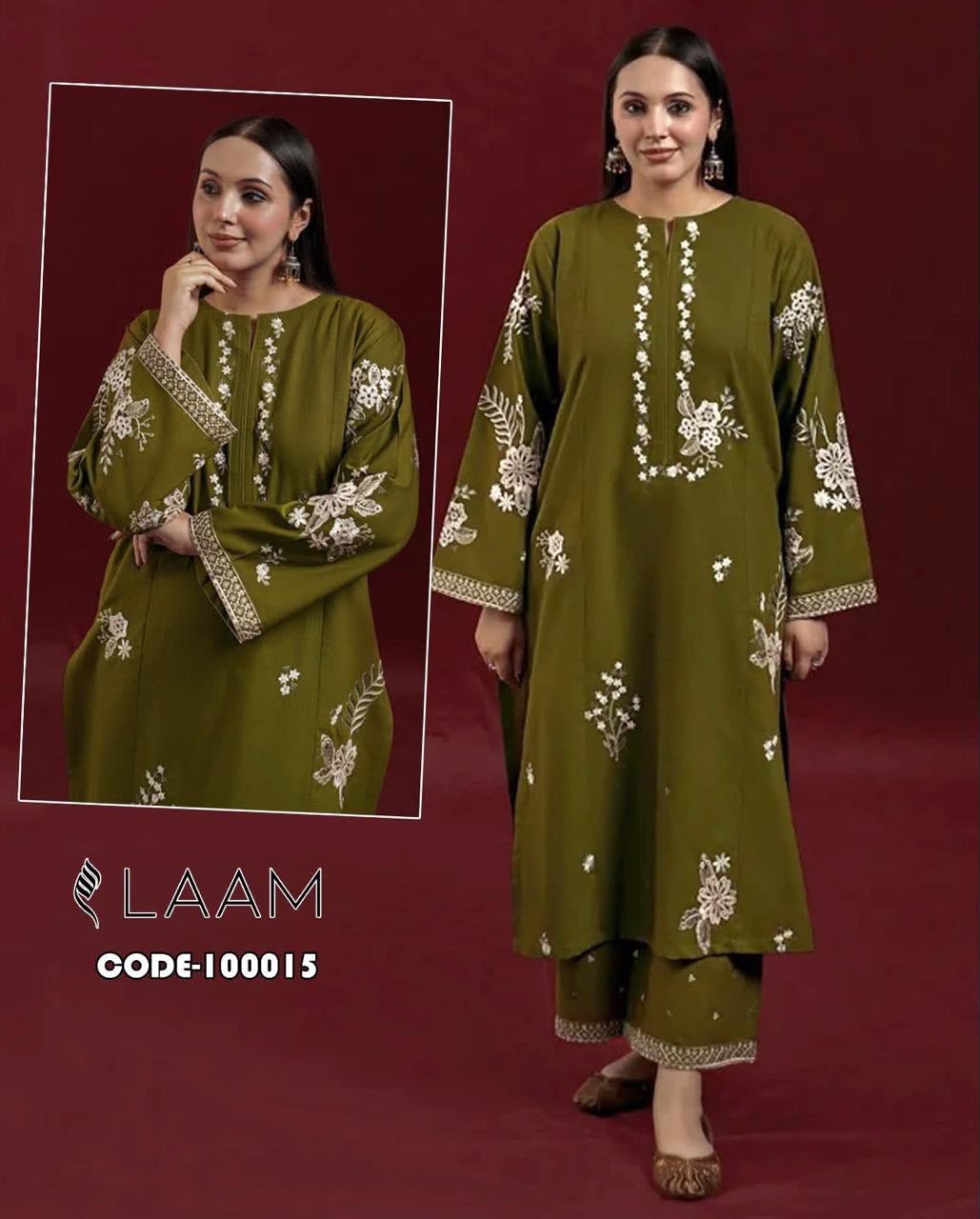Laam 2 PC Trouser Embroidery-Mehndi TS