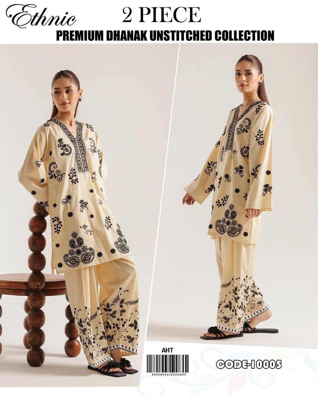 Ethnic 2 PC Trouser Embroidery Off White-TS