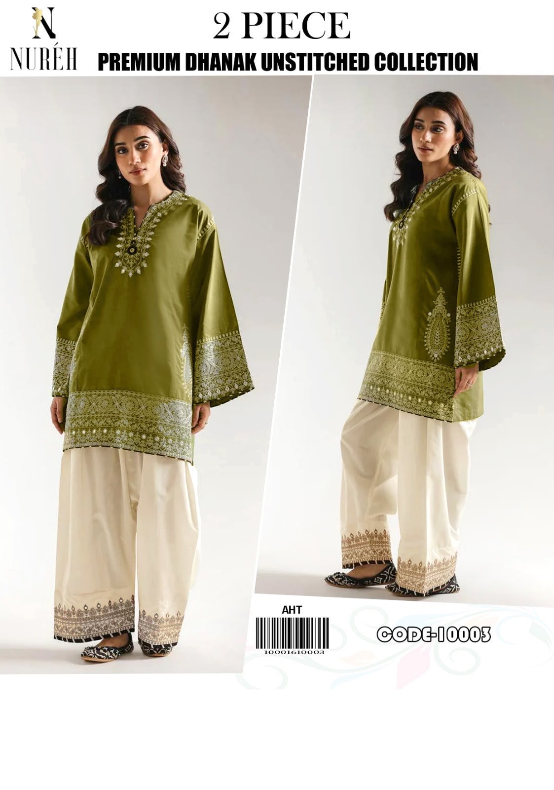 Nureh 2 PC Embroidery-Mehndi White T-TS