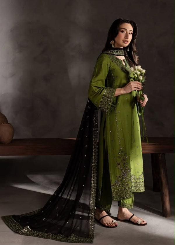 Batik– 3 Piece winter ready to wear contrast Shawl-Mehndi