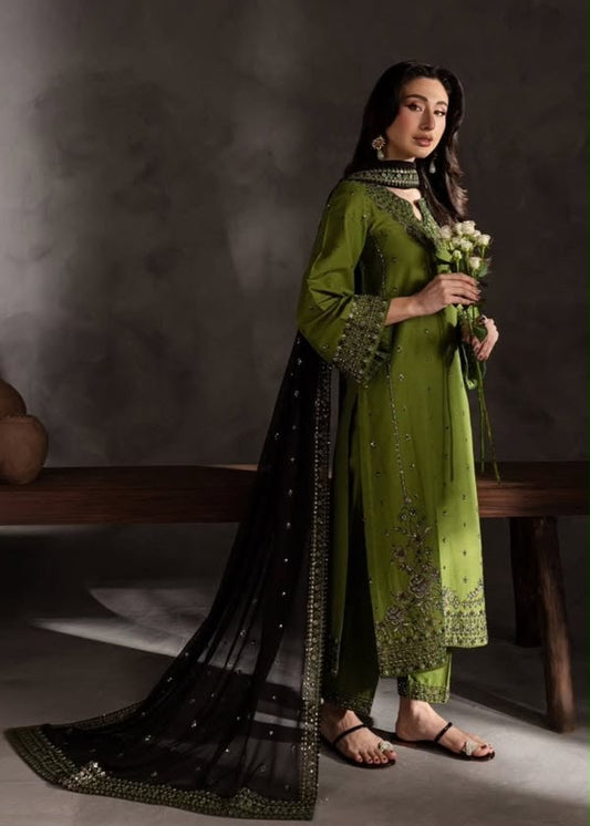 Batik– 3 Piece winter ready to wear contrast Shawl-Mehndi