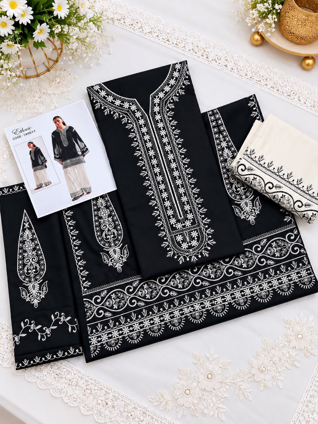 Ethnic 2 PC Trouser Embroidery-Black TS