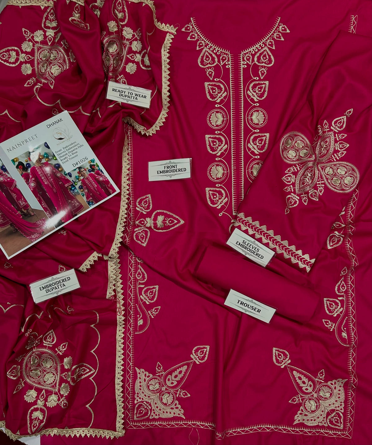 NAIN PREET– 3 Piece winter wool 2 sided Pallu ready to wear shawl-Pink