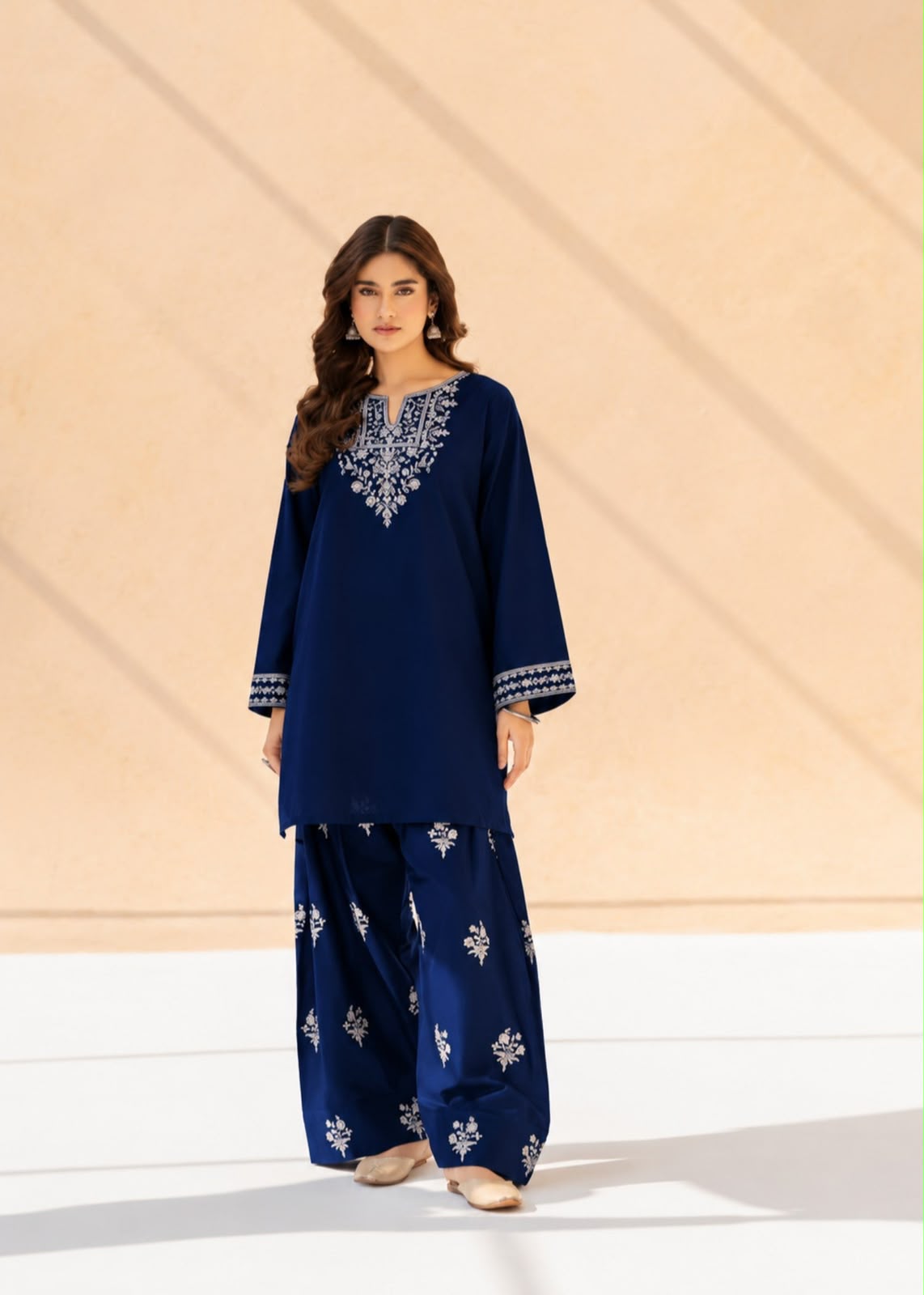 Laam 2 PC Trouser Embroidery Navy-TS