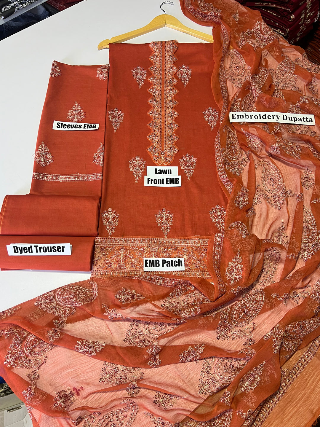 Breeze 3 PC Heavy embroidery-Rust