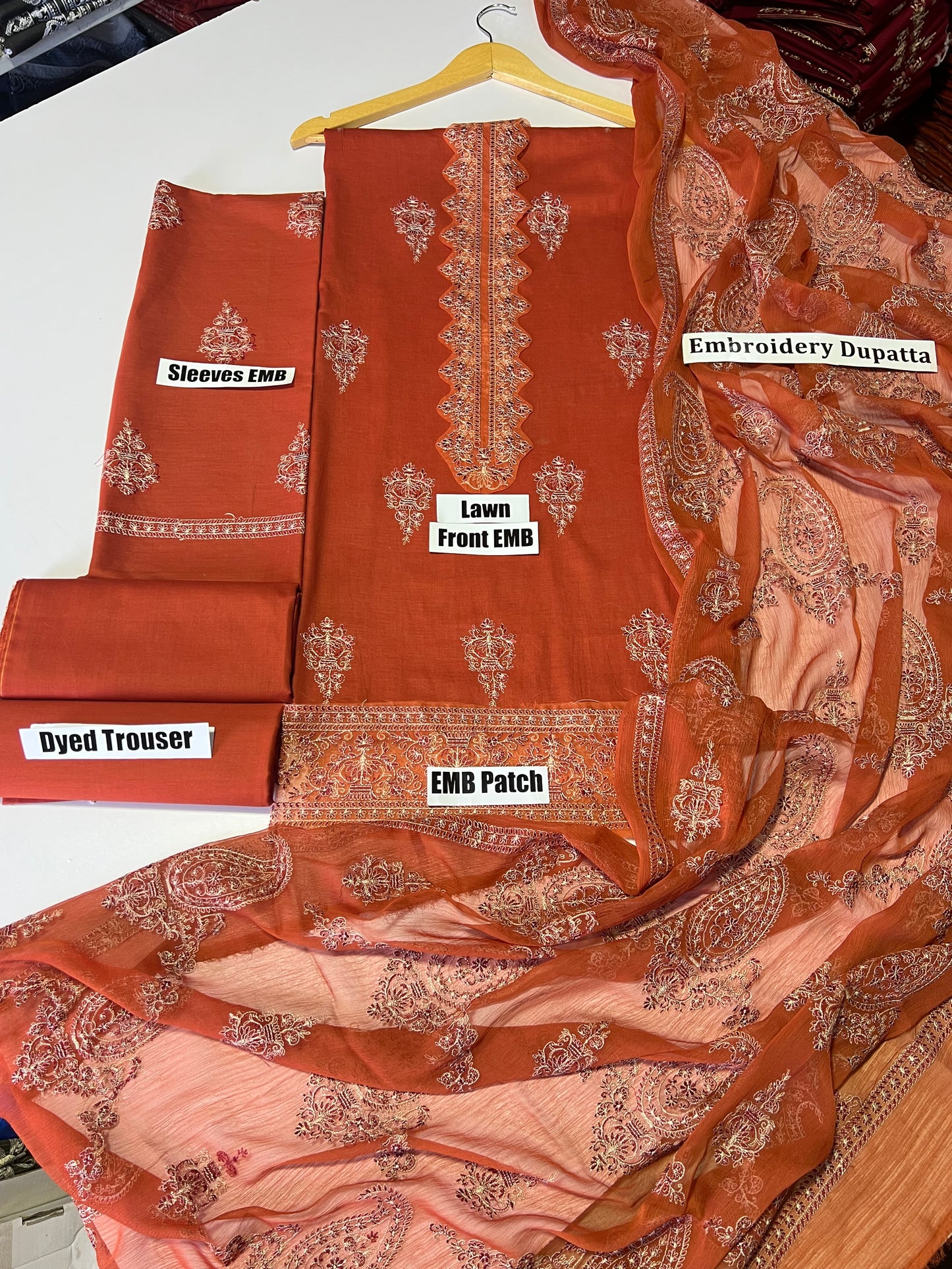 Breeze 3 PC Heavy embroidery-Rust