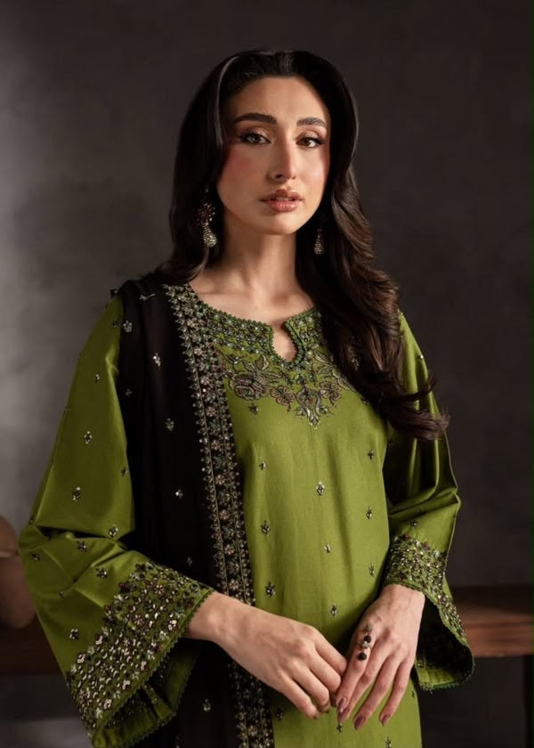 Batik– 3 Piece winter ready to wear contrast Shawl-Mehndi