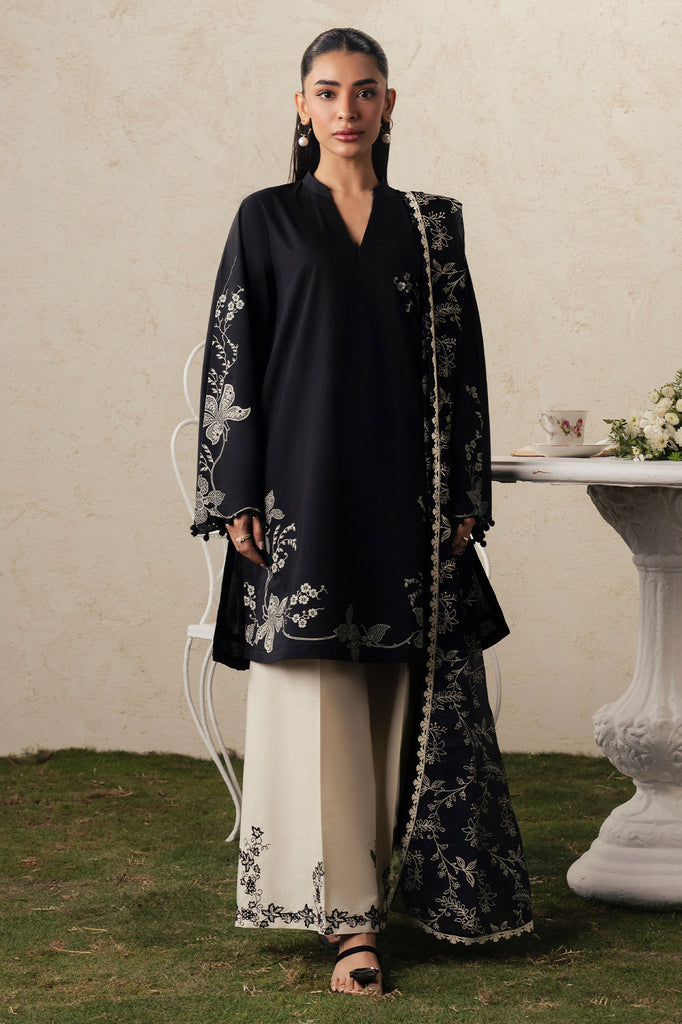 Cross Stitch – 3 Piece Embroidery heavy shawl ready to wear-contrast Trouser
