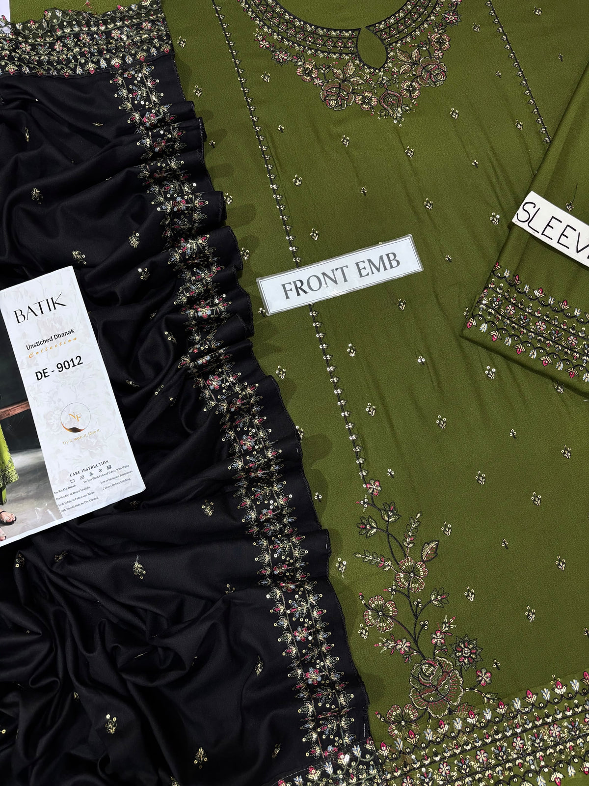 Batik– 3 Piece winter ready to wear contrast Shawl-Mehndi