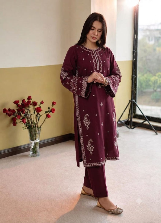 Dhanak wool Lime lite 2PC-Meroon