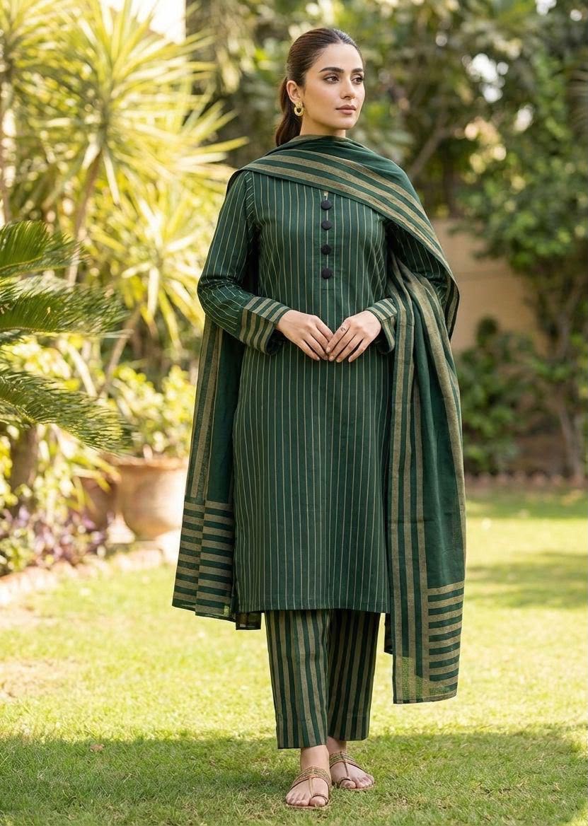 3pc Multani Susi Khaadi-B Green