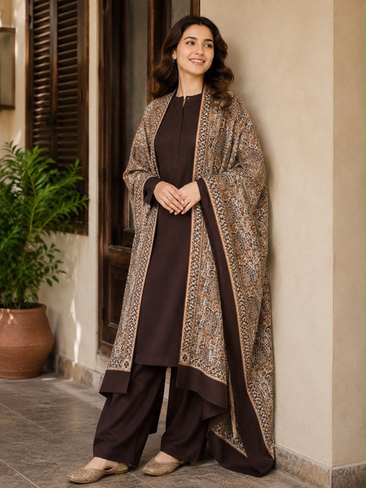Turkish Jacquard Shawl-Chocolate
