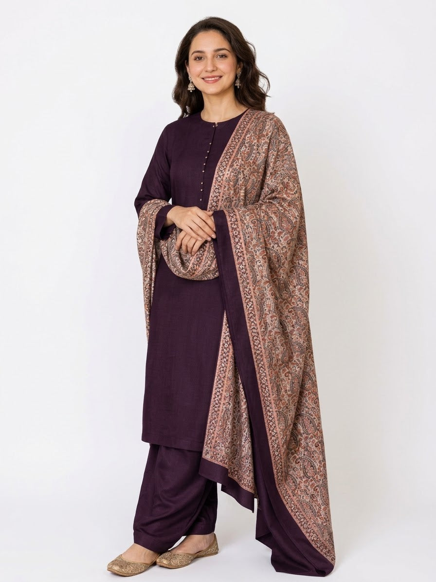 Turkish Jacquard Shawl-Plum