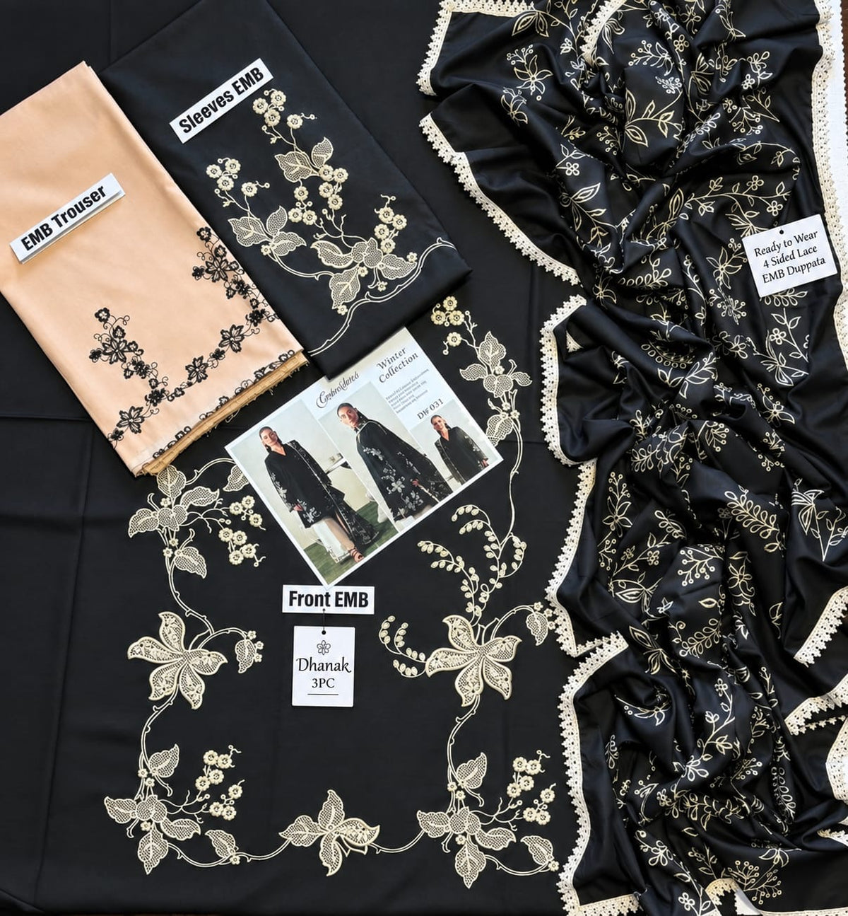 Cross Stitch – 3 Piece Embroidery heavy shawl ready to wear-contrast Trouser