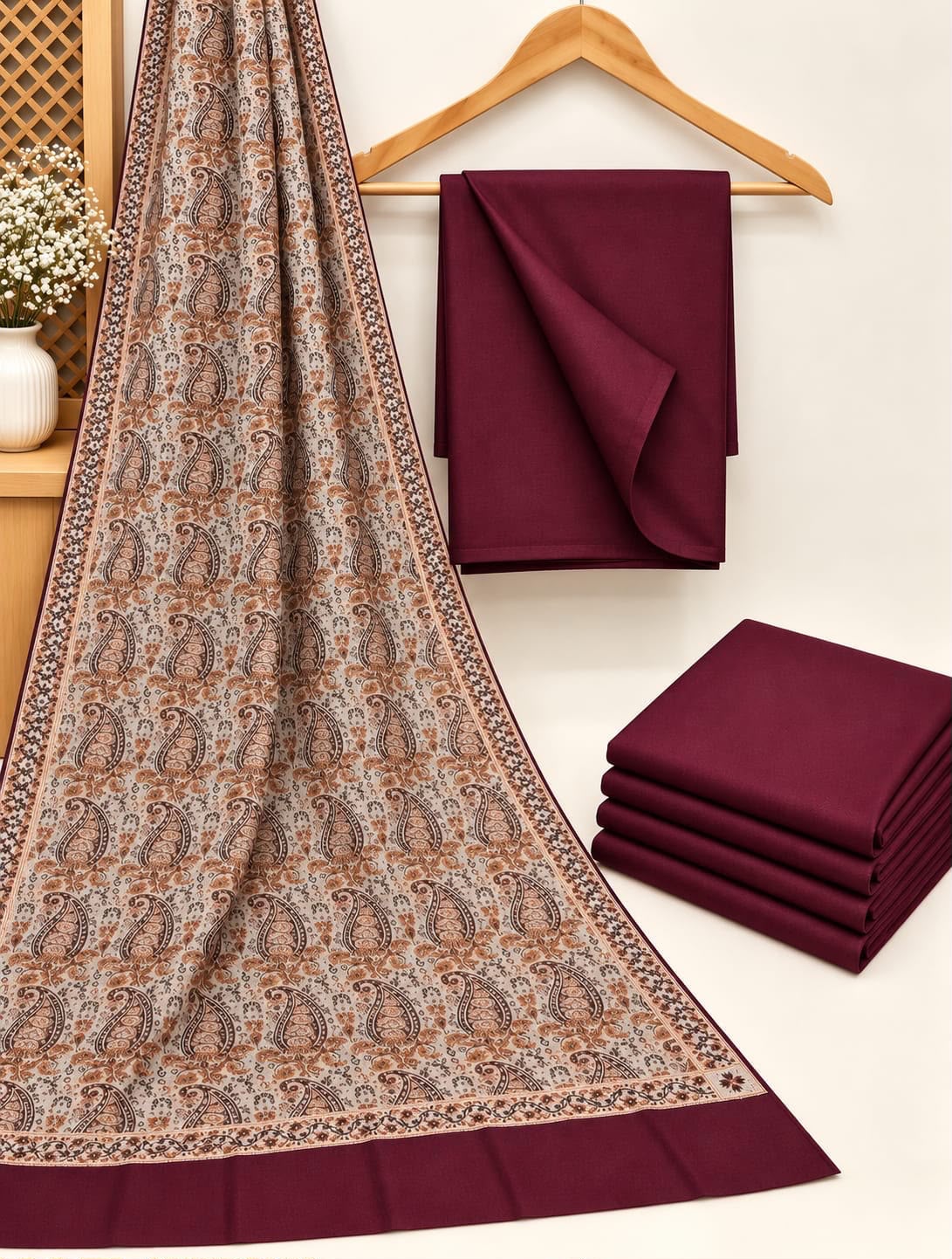 Turkish Jacquard Shawl-Meroon