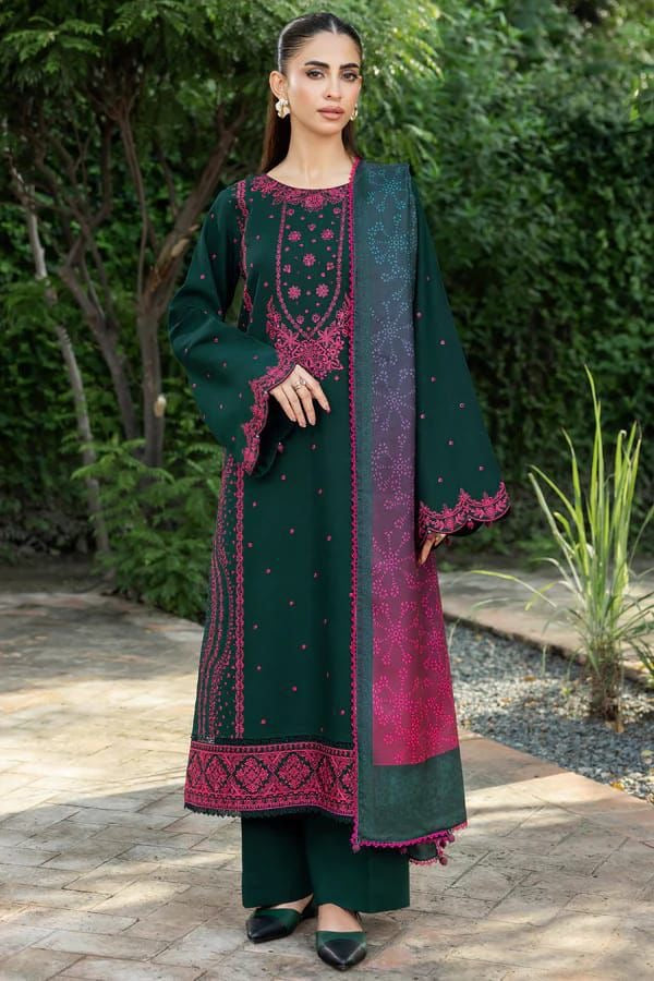 Farasha 3 Pc heavy Embroidery-Bottle green