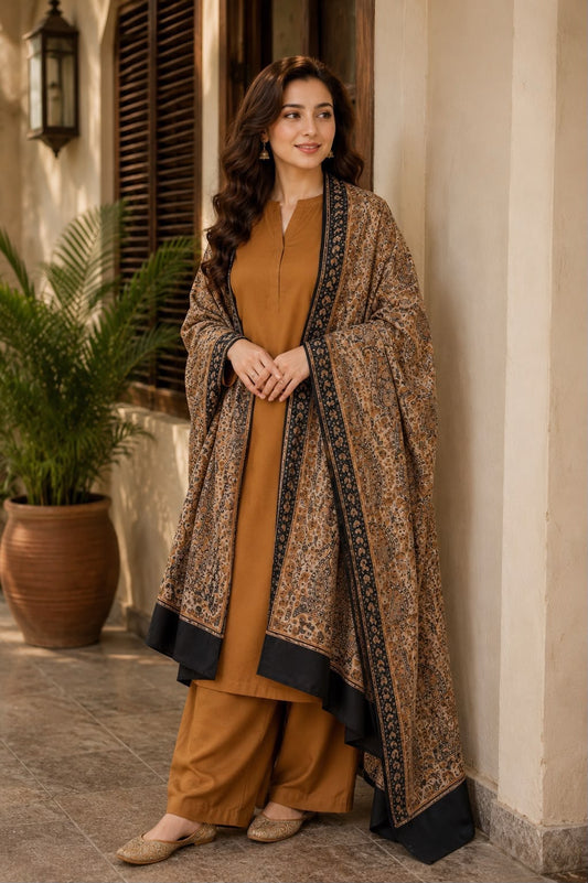 Turkish Jacquard Shawl-Mustard