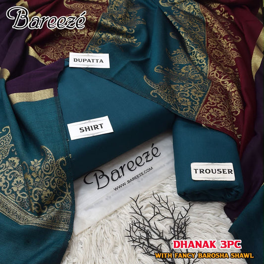 Dhanak wool 3 PC with Brosha Shawl-Zink