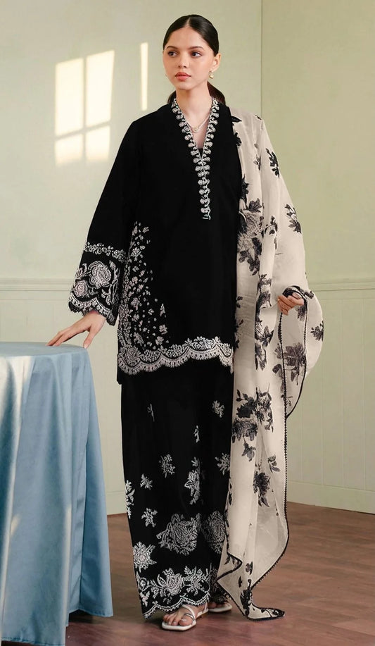 Midnight Bloom – 3 Piece Embroidered Lawn Suit