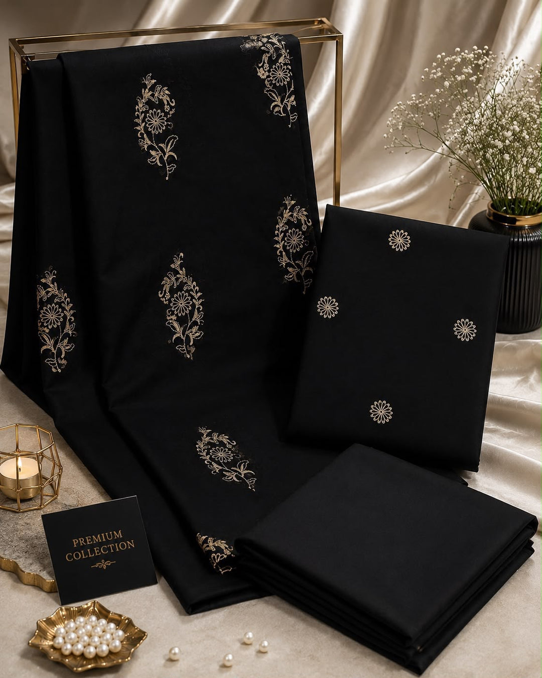 2pc Premium Pure Lawn Embroidered-Allover Black