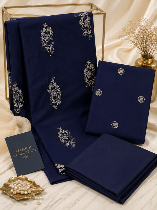 2pc Premium Pure Lawn Embroidered-Allover Navy