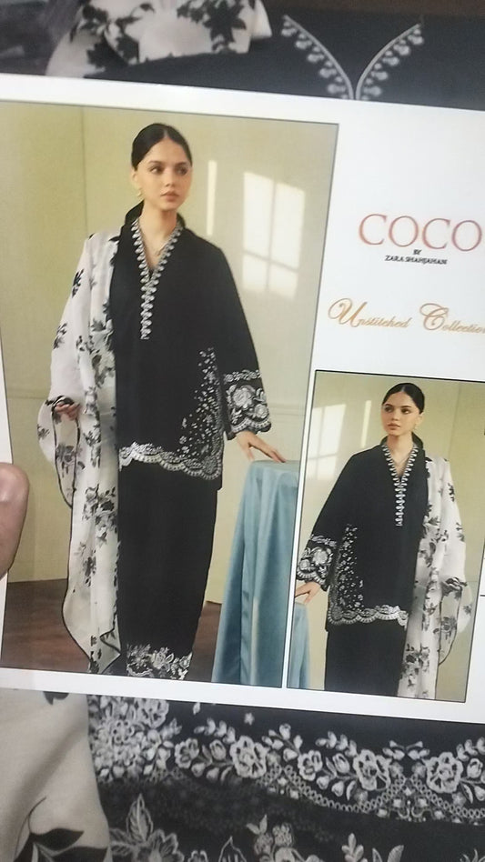 Coco by Zara Shah Jahan 3 Piece Dhanak Marina with Printed wool Shawl