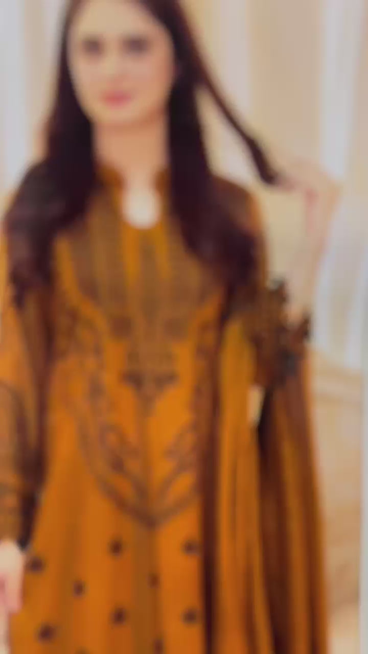 3 Piece Mustard Dhanak Marina Suit Stylish Winter Wear for Women