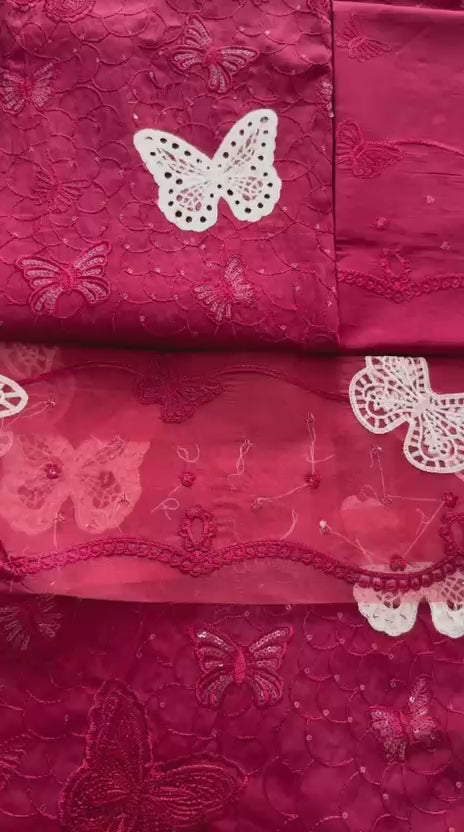 Lawn butterfly 2 PC chikankari sequins-Maroon