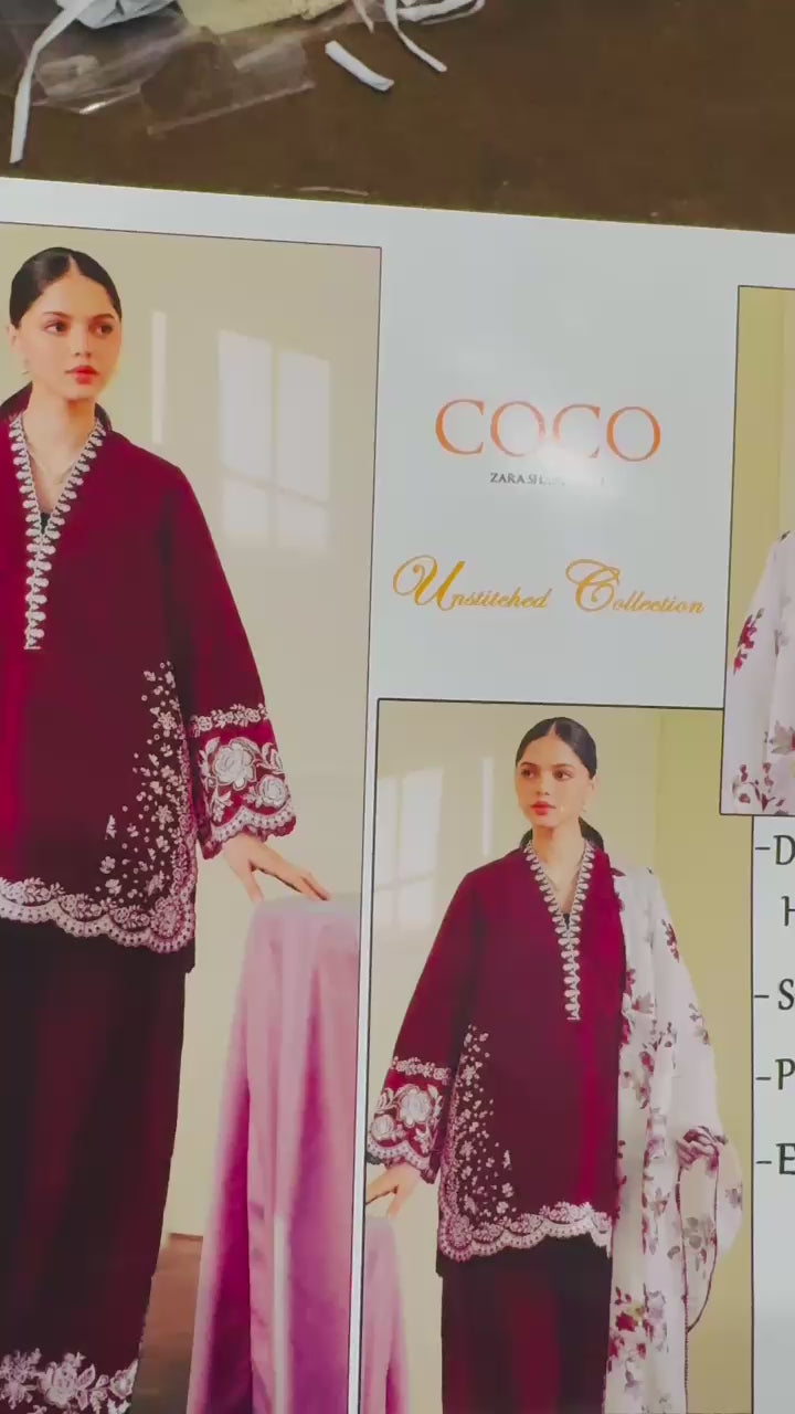 Coco by Zara Shah Jahan 3 Piece Dhanak Marina with Printed wool Shawl