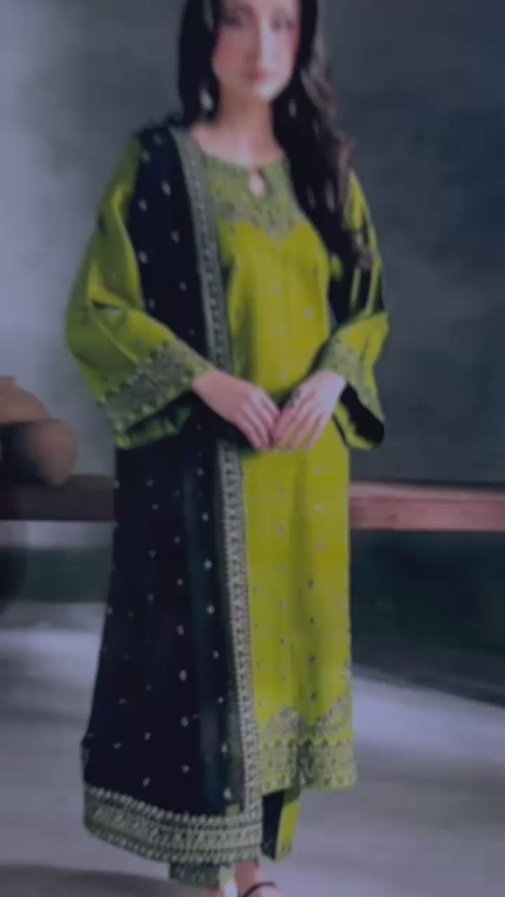 Elegant 3 PC Embroidery with Ready to wear Bamber Shifoon Duppata