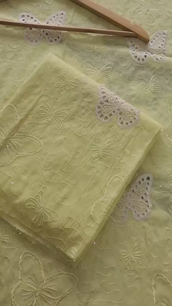 Lawn butterfly 2 PC chikankari with sequins work-Lime yellow