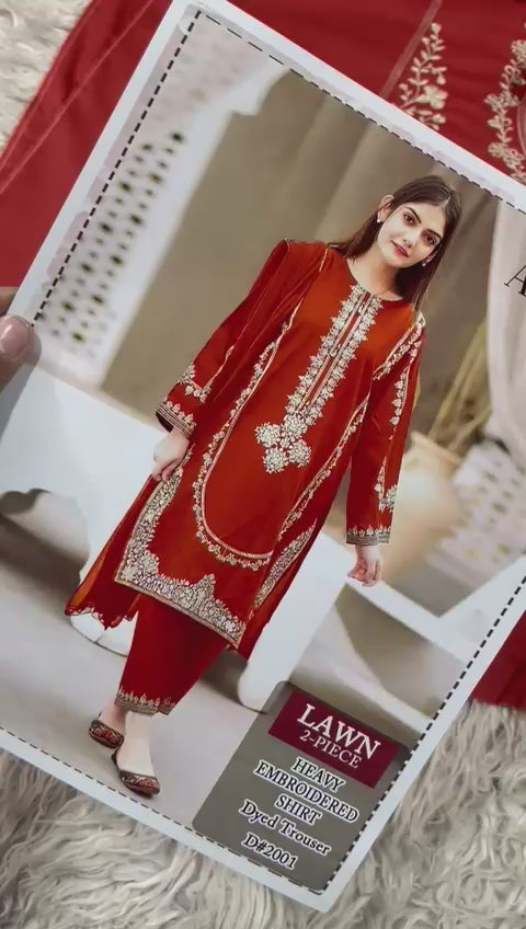 Lawn 2 Pc Embroidery-Rust