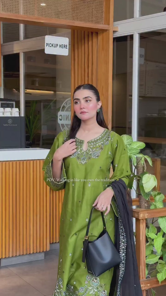 Elegant 3 PC Embroidery with Ready to wear Bamber Shifoon Duppata