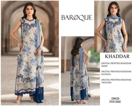 KHADDAR Digital Print 3pc WIDER With Patches