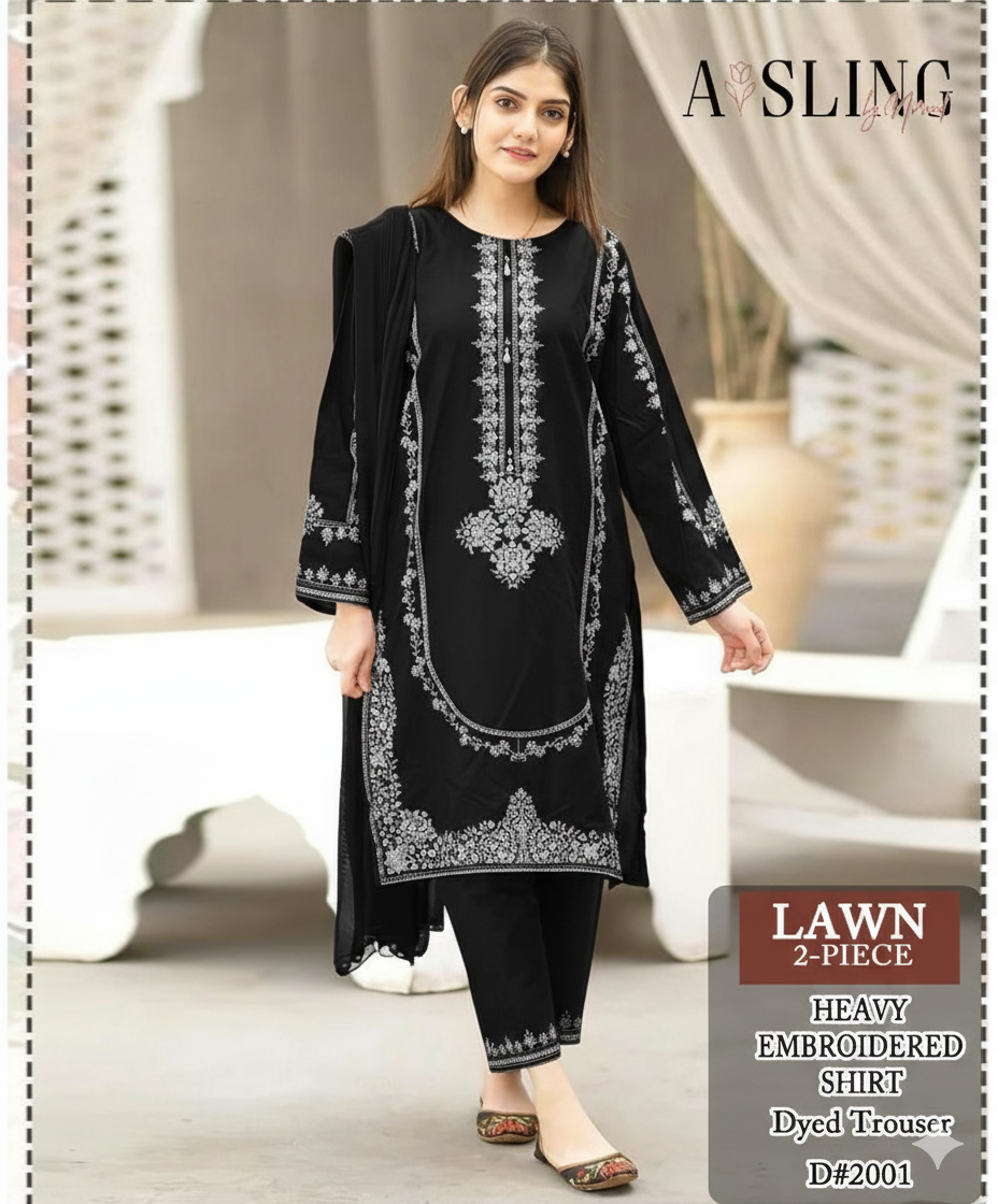 Lawn 2 Pc Embroidery-Black