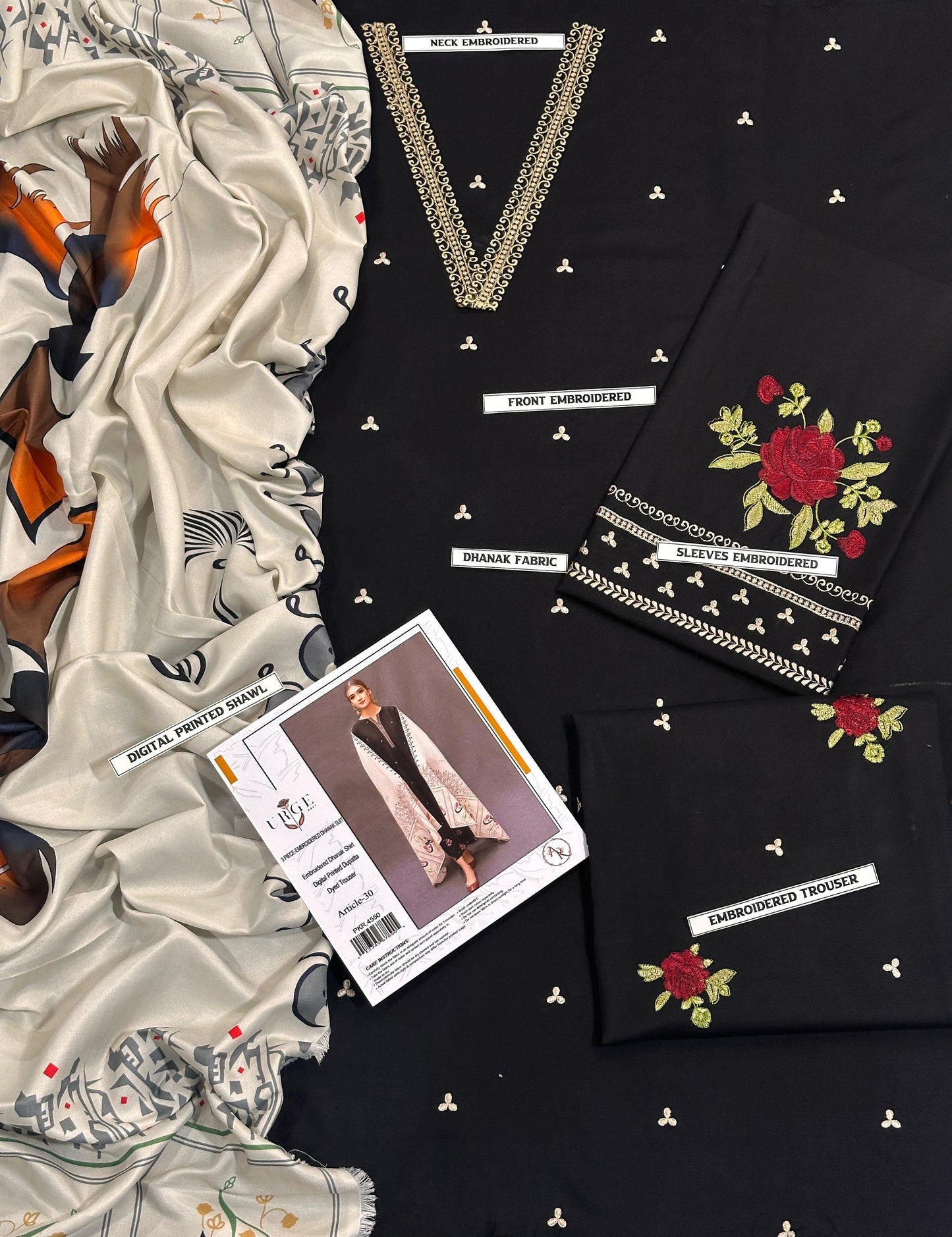 3 Piece Dhanak Marina with Printed wool Shawl