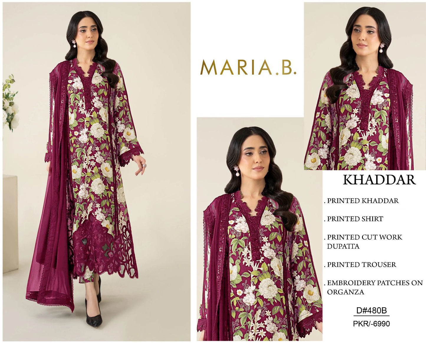 KHADDAR Digital Print 3pc With Patches