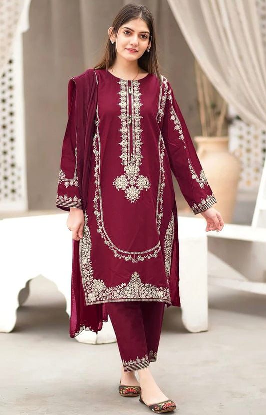 Lawn 2-Piece Heavy Embroidery Suit — Maroon