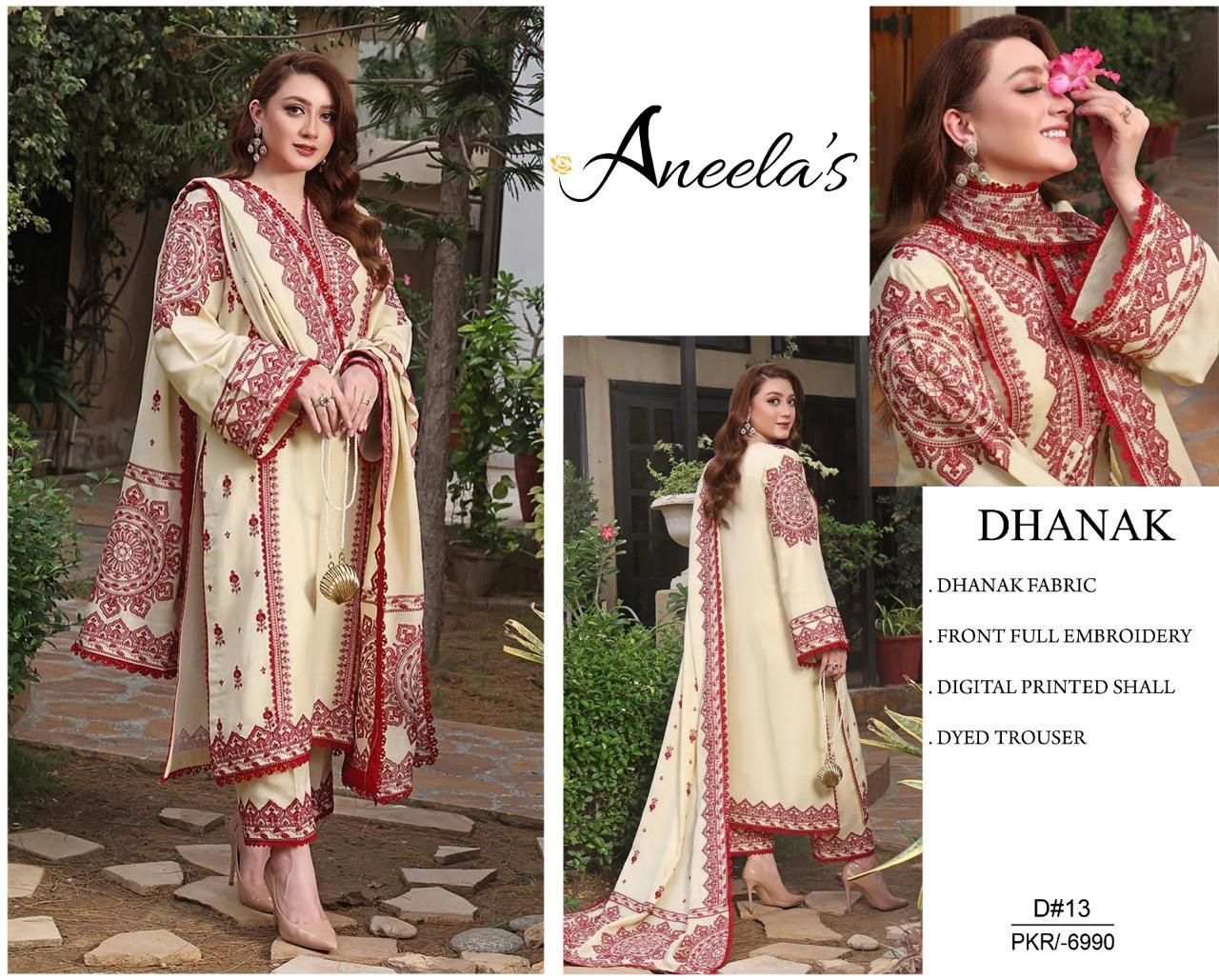 3 Piece Dhanak Marina with Printed wool Shawl