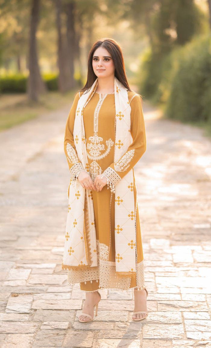 Asling 3 Piece Dhanak Marina with Printed wool Shawl