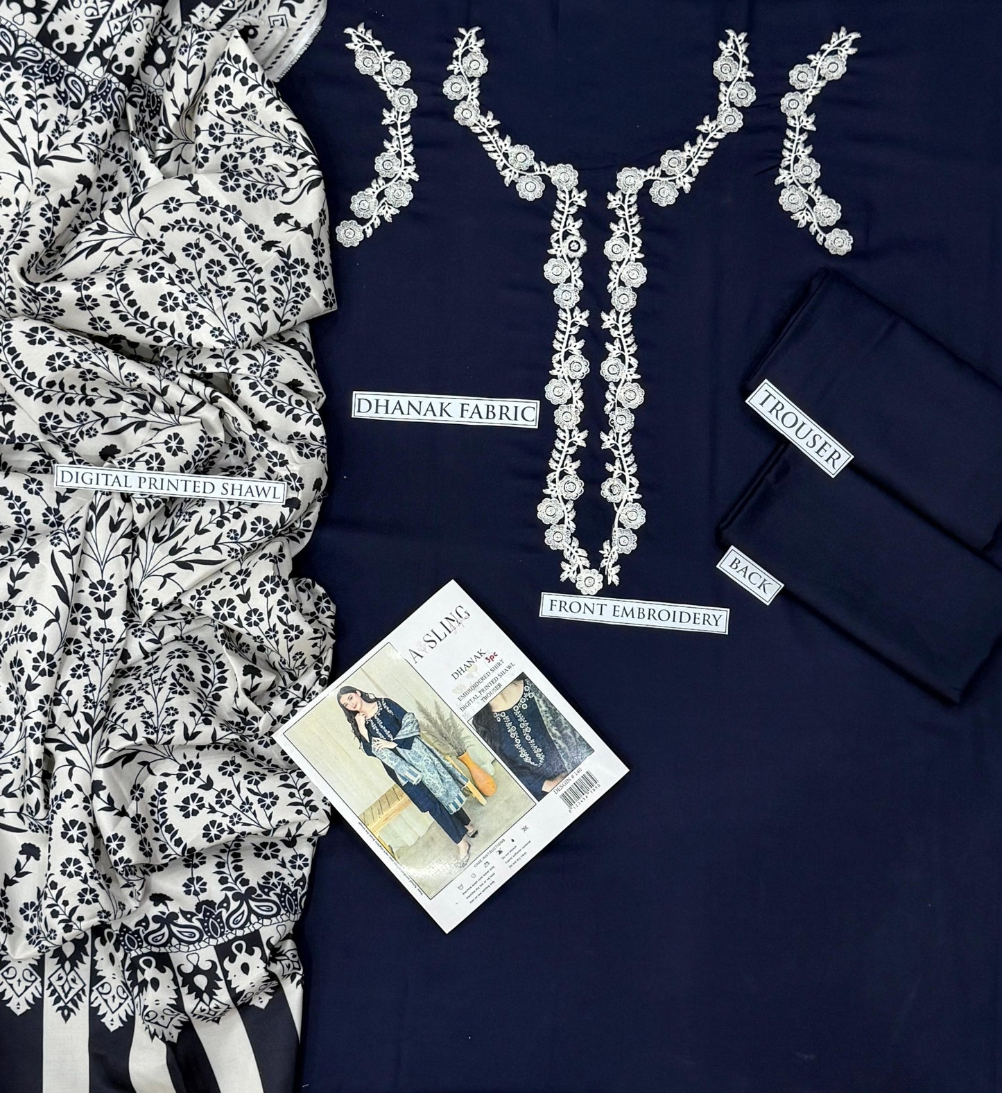 Asling 3 Piece Dhanak Marina with Printed wool Shawl