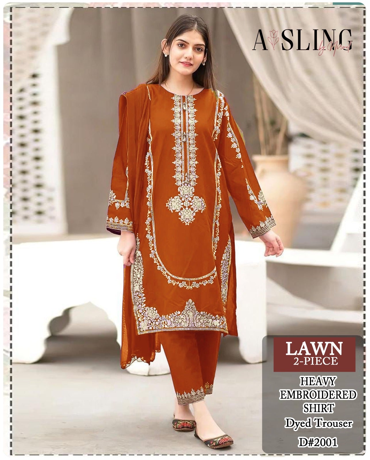 Lawn 2 Pc Embroidery-Rust
