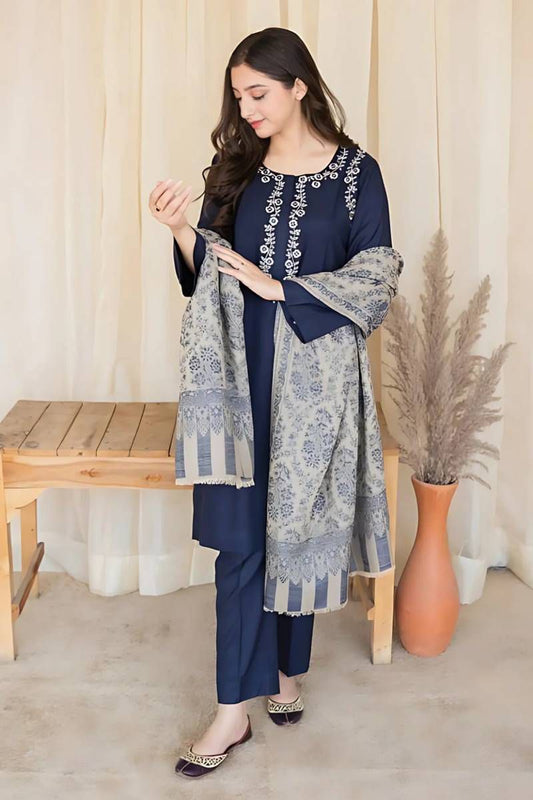 Asling 3 Piece Dhanak Marina with Printed wool Shawl
