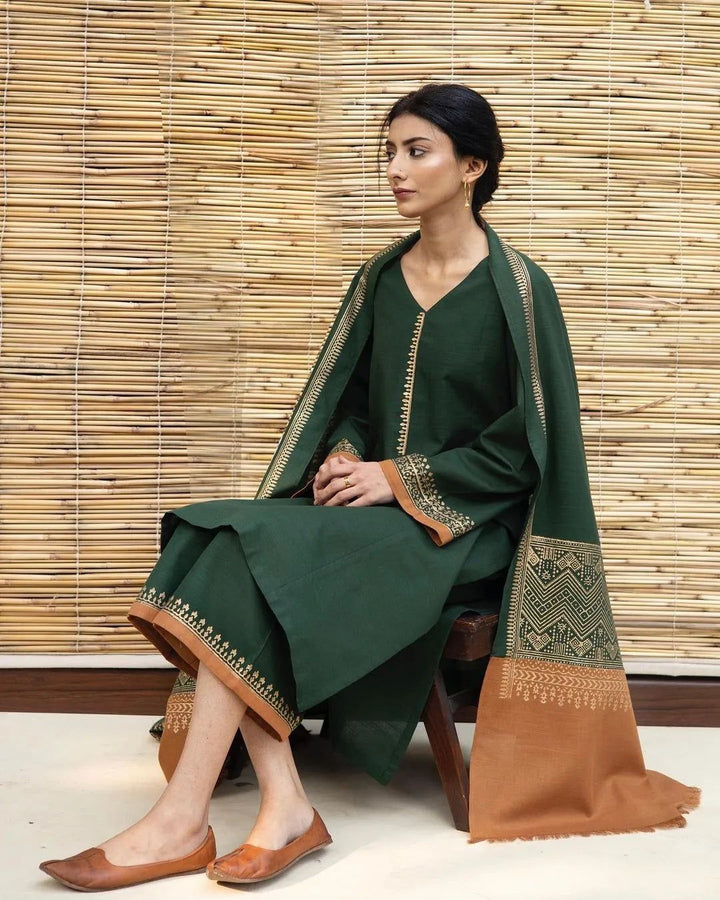 3 Piece Dhanak Marina with Printed wool Shawl