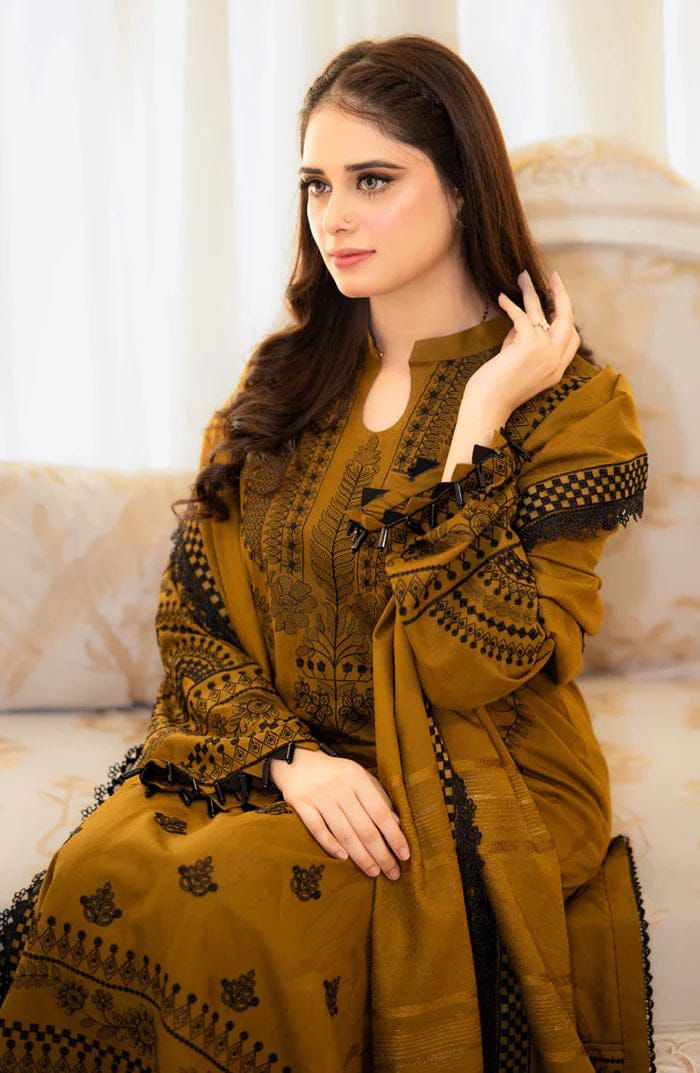 3 Piece Mustard Dhanak Marina Suit Stylish Winter Wear for Women